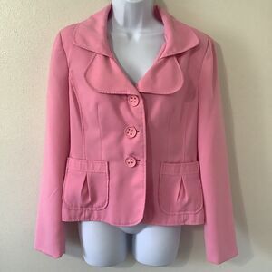 Vintage Y2K Colorful Pink Barbiecore Feminine Preppy Girly Button Up Blazer L